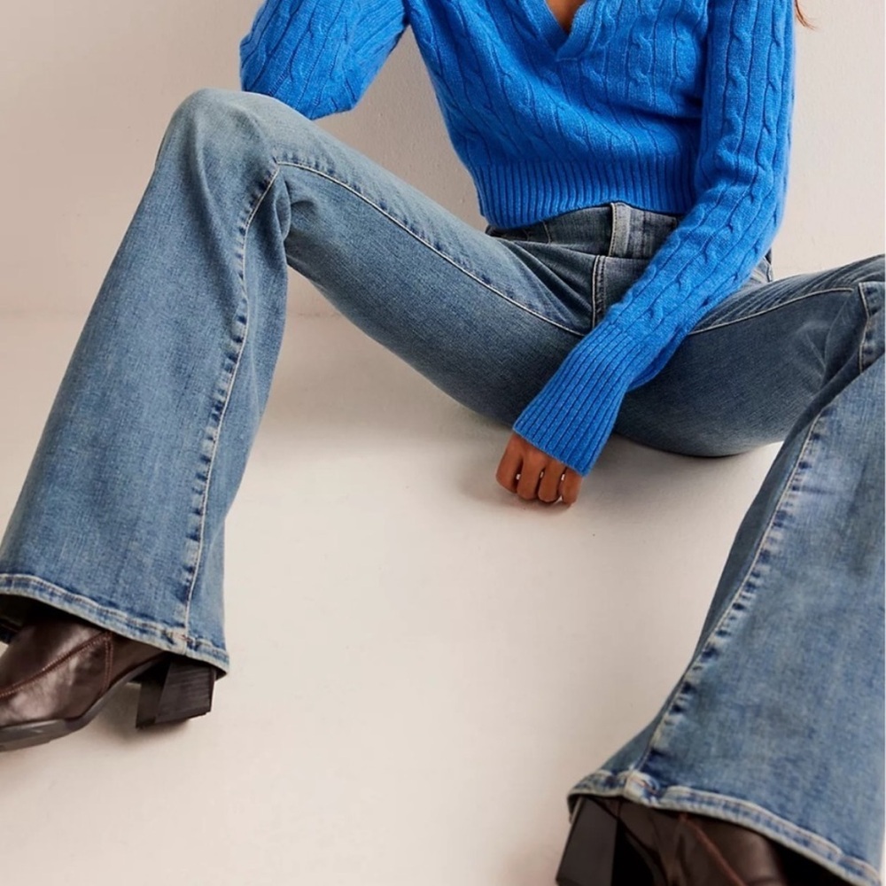 We the Free Jayde High Rise Flare Leg Denim Jeans Mermaid Blue NWT Free People - Picture 3 of 10